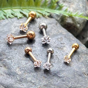 3pcs Value Pack Star CZ Gem Ion Plated Tragus Stud Helix Cartilage Ring Earring 16g 1/4"