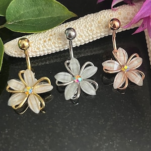 1 Piece Stunning CZ Gem Center Wire Flower Belly Button Ring Navel / Naval Belly Ring - 14g - 10mm - Gold, Steel and Rose Gold Available!