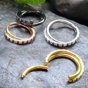 1pc Titanium Criss Cross Hoop CZ Gem Hinged Segment Ring 16g Septum Helix