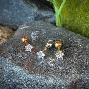 1pc Star CZ Gem Ion Plated Tragus Stud Helix Cartilage Ring Earring 1/4" 16g