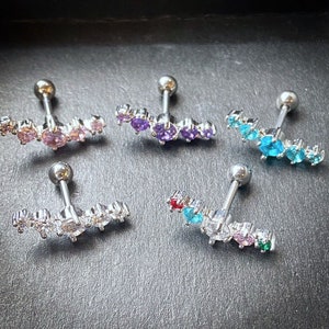 1pc Prong Set Journey Curve Gem Tragus Helix Cartilage Ring 16g 1/4" 6mm Jewelry