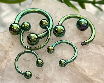 1 Piece of Brilliant Green Titanium Anodized Circular Barbell Horseshoe Ring - 18g thru 12g with Assorted Diameters and Ball Size!!