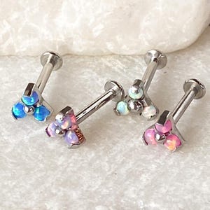 1pc Opal Triangle 16g 8mm Labret Steel Monroe Stud Lip Ring Helix Ear Cartilage