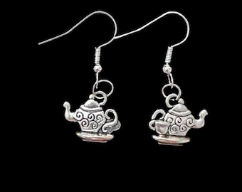 Teapot and Teacup Earrings – Silver Dangle Jewelry for Tea Lovers | Whimsical Gift for Her