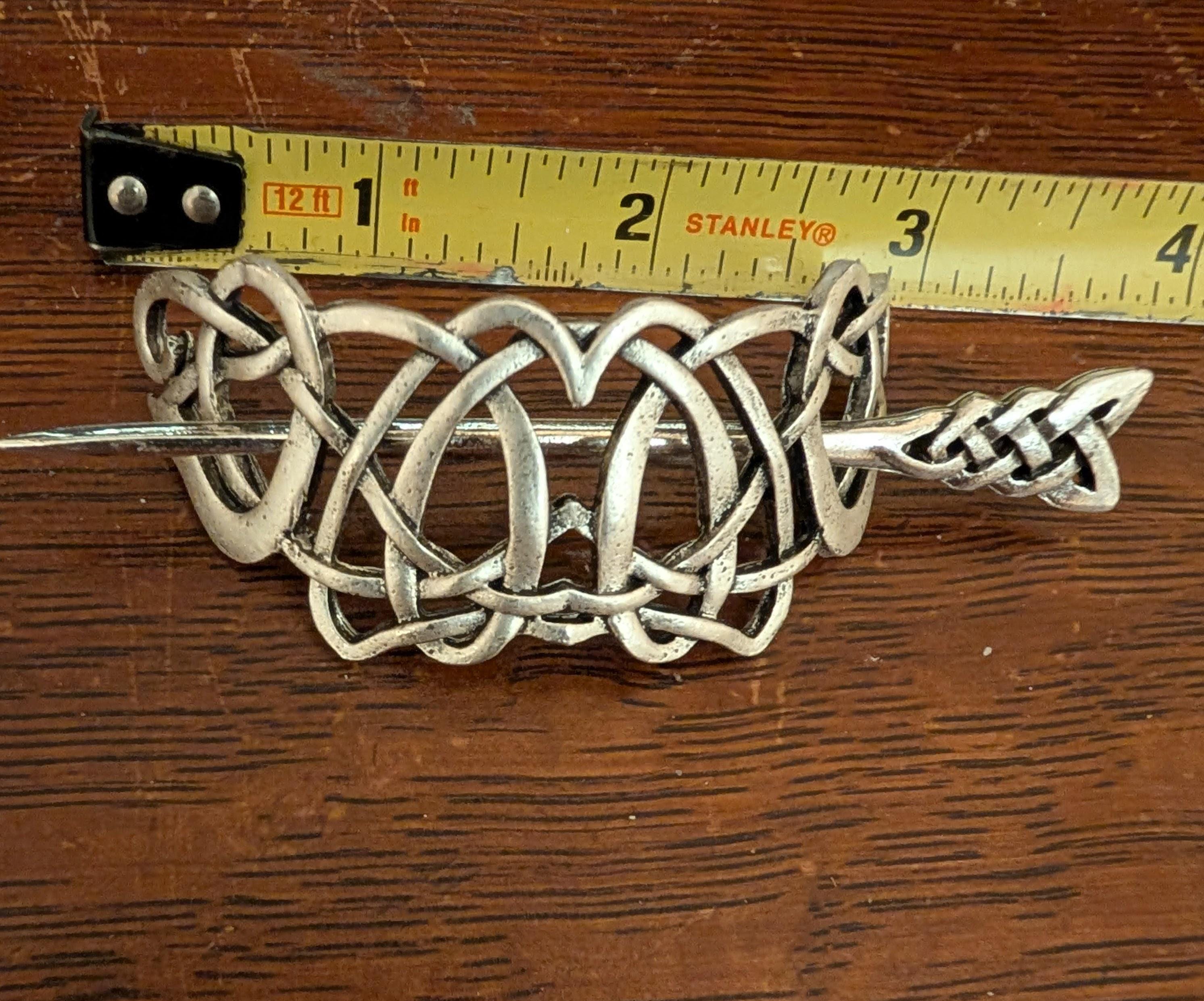 Celtic Knot Hair-pin With Crystal- Antique Silver Shawl Pin  display picture 2