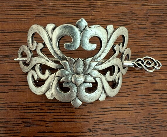 Silver Celtic Knot Hair Barrette With Pin Or Shawl Pin Vintage CNKOO 4 Pcs Silver Celtic Hair Slide Hairpin Viking Hair  main image 4