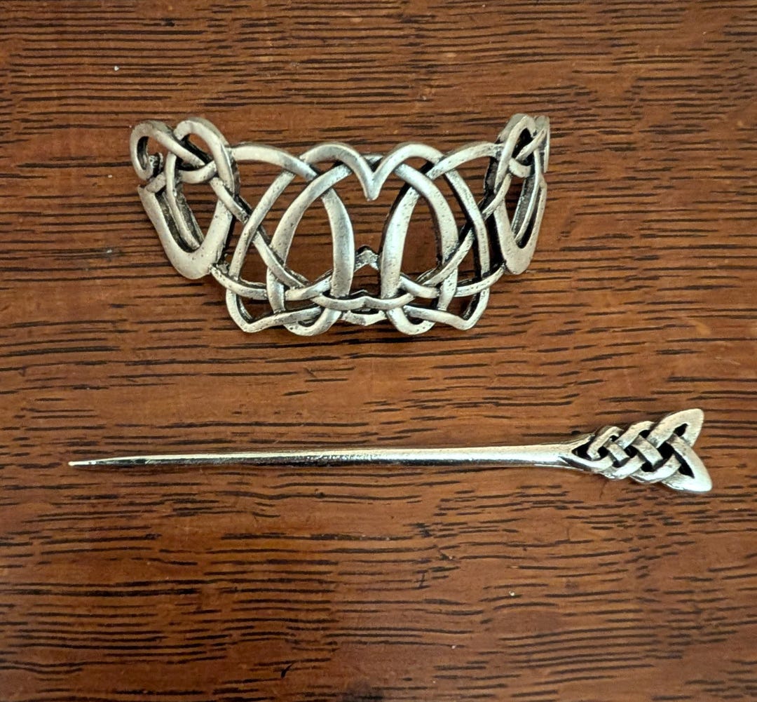 Celtic Knot Hair-pin With Crystal- Antique Silver Shawl Pin  display picture 2