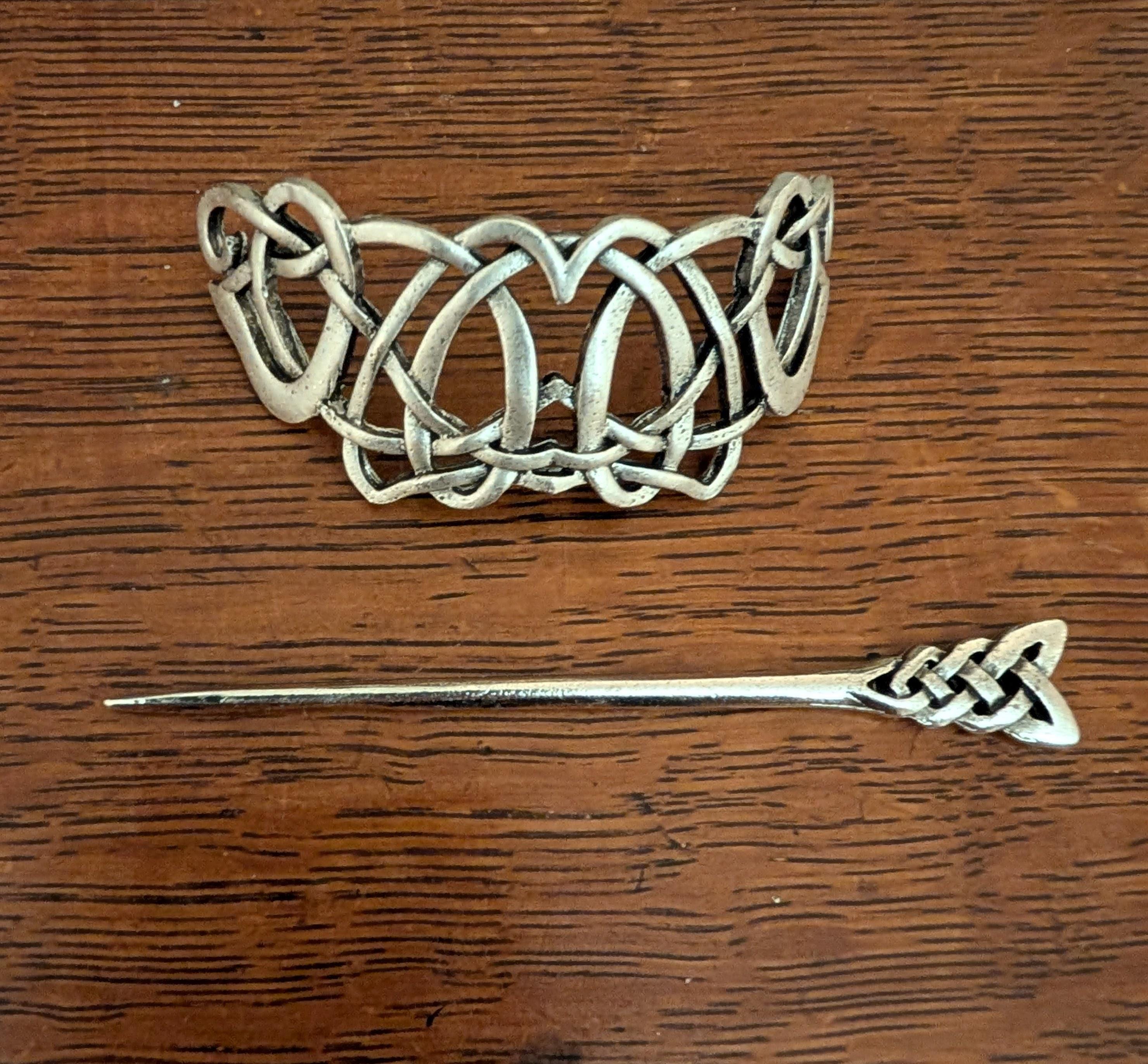 Celtic Knot Hair-pin With Crystal- Antique Silver Shawl Pin  display picture 2