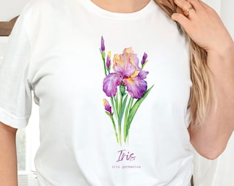 Iris Flower Shirt, Birth Flower Shirt, February Birth Flower, Iris T-shirt, Botanical Tee, Flower Shirt, Wildflower shirt, Cottagecore Shirt