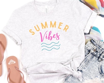 Summer Vibes T-Shirt, Cute Summer Tee, Women's Shirt, Summer T-Shirt, Summer Shirt, Beach Shirt, Vacation Shirt, Hello Summer, Beach Tee