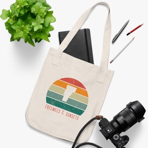 Creemees & Sunsets Organic Canvas Tote Bag, Vermont Tote Bag, Sunset Tote Bag, Vermonter Tote Bag, Vermont Reusable Bag, VT Tote Bag