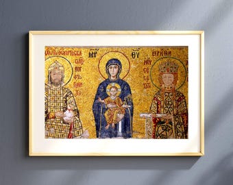 Impresión artística en mosaico de la Virgen María: Decoración religiosa para pared (descarga digital)