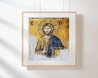 Impresión en mosaico del Cristo Pantocrator: Arte mural de Santa Sofía (Descarga digital)