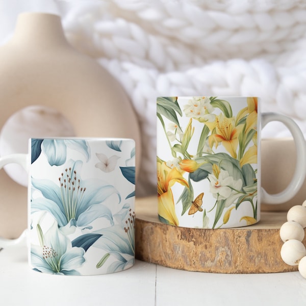 Lily Coffee Mug | Birth Flower Gift | Ceramic Coffee Cup | Cottagecore Mug | Garden Tea Cup | Watercolor Flower Mug | Botanical Mug