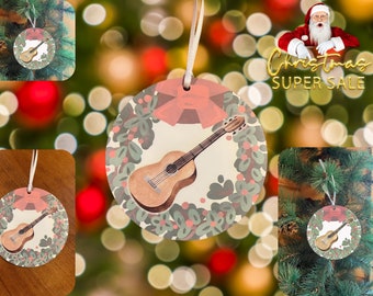 Custom Acoustic Guitar Christmas Ornament 4"x4" - 25% OFF SALE - Personalized Guitar Holiday Decor - Gift for Guitarist - Unique Guitar Gift