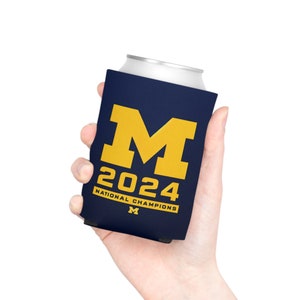 Michigan Champions Koozie, 2024 College Football Playoff Champions University of Michigan Can Cooler, Michigan Wolverine Coozie Gift for Him image 1