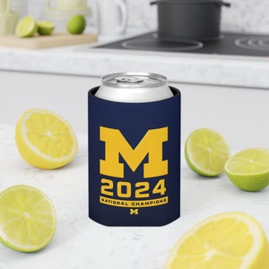 Michigan Champions Koozie, 2024 College Football Playoff Champions University of Michigan Can Cooler, Michigan Wolverine Coozie Gift for Him image 2