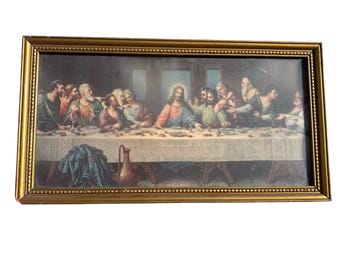 Arte antiguo católico cristiano JESÚS DISCÍPULOS Última Cena Marco dorado Zabateri