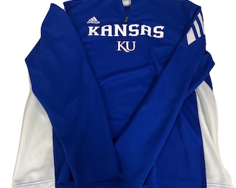 Kansas Jayhawk KU Trui Heren Medium M Blauw Adidas Scorch 1/4 Zip Climalite