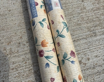 Lot de 2 rouleaux de papier peint Sunworthy, fleurs florales, revêtement mural rose crème