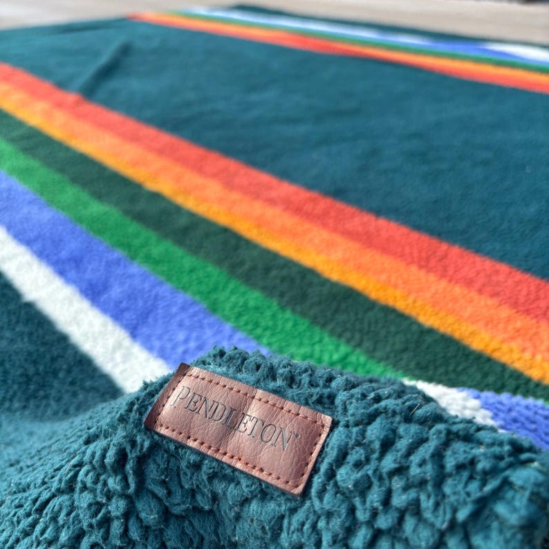 Pendleton King Size Decke Grand Canyon Blau Weicher Sherpa-Fleece Bunte Streifen Bild 2
