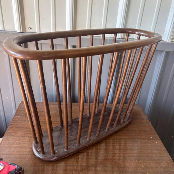Mid Century Modern Walnut Spindle Magazine Rack by Arthur Umanoff