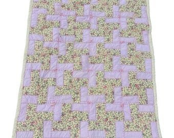VTG Windmühle Baby Quilt Decke 73x35 ”Hand Made Cotton? Rosa Rosen hellgelb