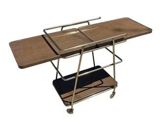 Vg Hamilton Cosco 3-Tier Metal Rolling Bar Cart Gold Faux Wood Finish Expandable