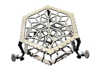 Vtg Brass Ornate Decorative Foot Trivet Plant Stand Two Tier Riser 7” w x 4” h