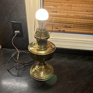 Antique Aladdin Model #12 Brass Kerosene Oil Lamp Electrified
