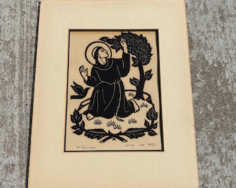 Grabado en madera de San Francisco, 8x10, raro, firmado a lápiz por Annie Lee Ross, vintage, raro.