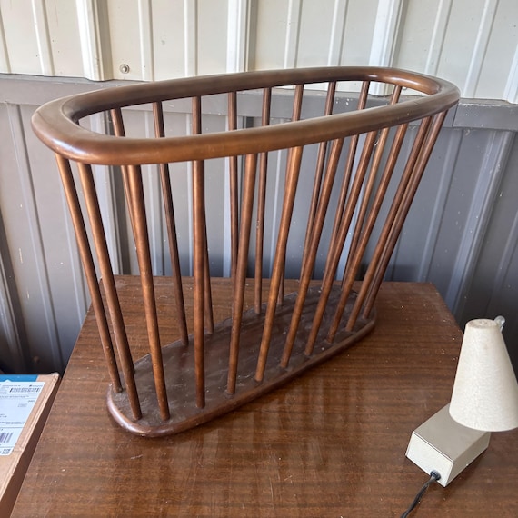 Mid Century Modern Walnut Spindle Magazine Rack by Arthur Umanoff