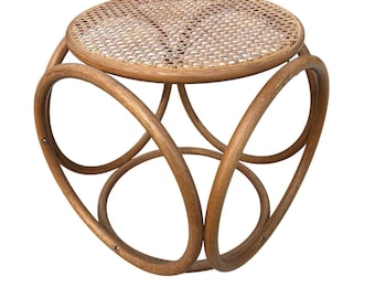 Vintage MCM Thonet Style Bentwood Cane Stool Ottoman Side Table Plant Stand 15"