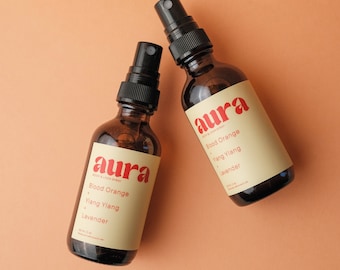 Aura - Orange sanguine et fleurs | Chambre Natural + Spray pour le linge | parfum calme et rafraîchissant, brume d'aromathérapie, vaporisateur de lin naturel, cadeau pour prendre soin de soi
