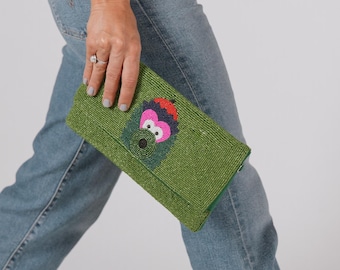 Philadelphia Mascotte oversized clutch met groene kralen – handgemaakte schoudertas | Game Day-mode | NIET goedgekeurd door stadions