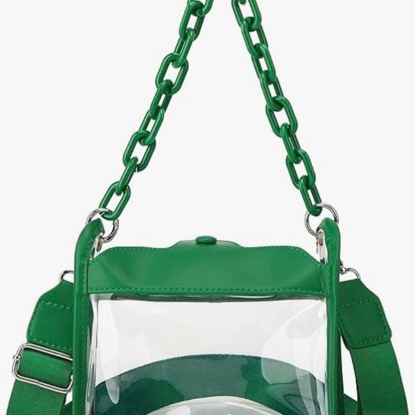 Clear Stadium Approved Crossbody Purse with Chain Detail