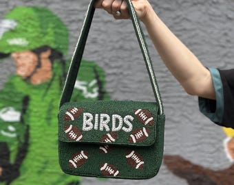 Philadelphia Football Midnight Green &quot;BIRDS&quot; Beaded Shoulder Bag – Handmade Shoulder Bag | Game Day Fashion | NOT Stadium Approved