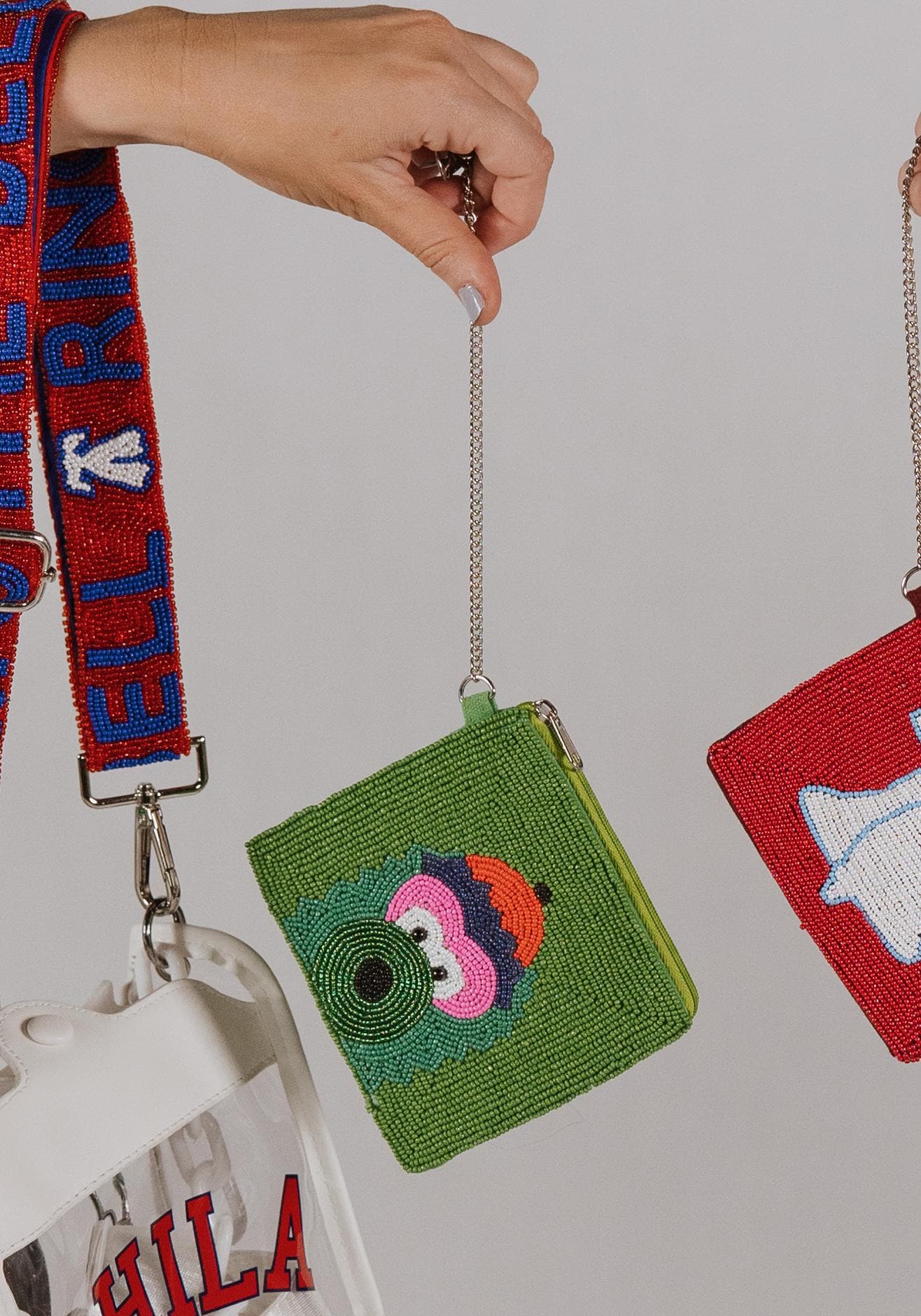 Porte-monnaie en perles avec la mascotte de Philadelphie - vert | Stade approuvé | Sac de jour fait main | Cadeau original Philly