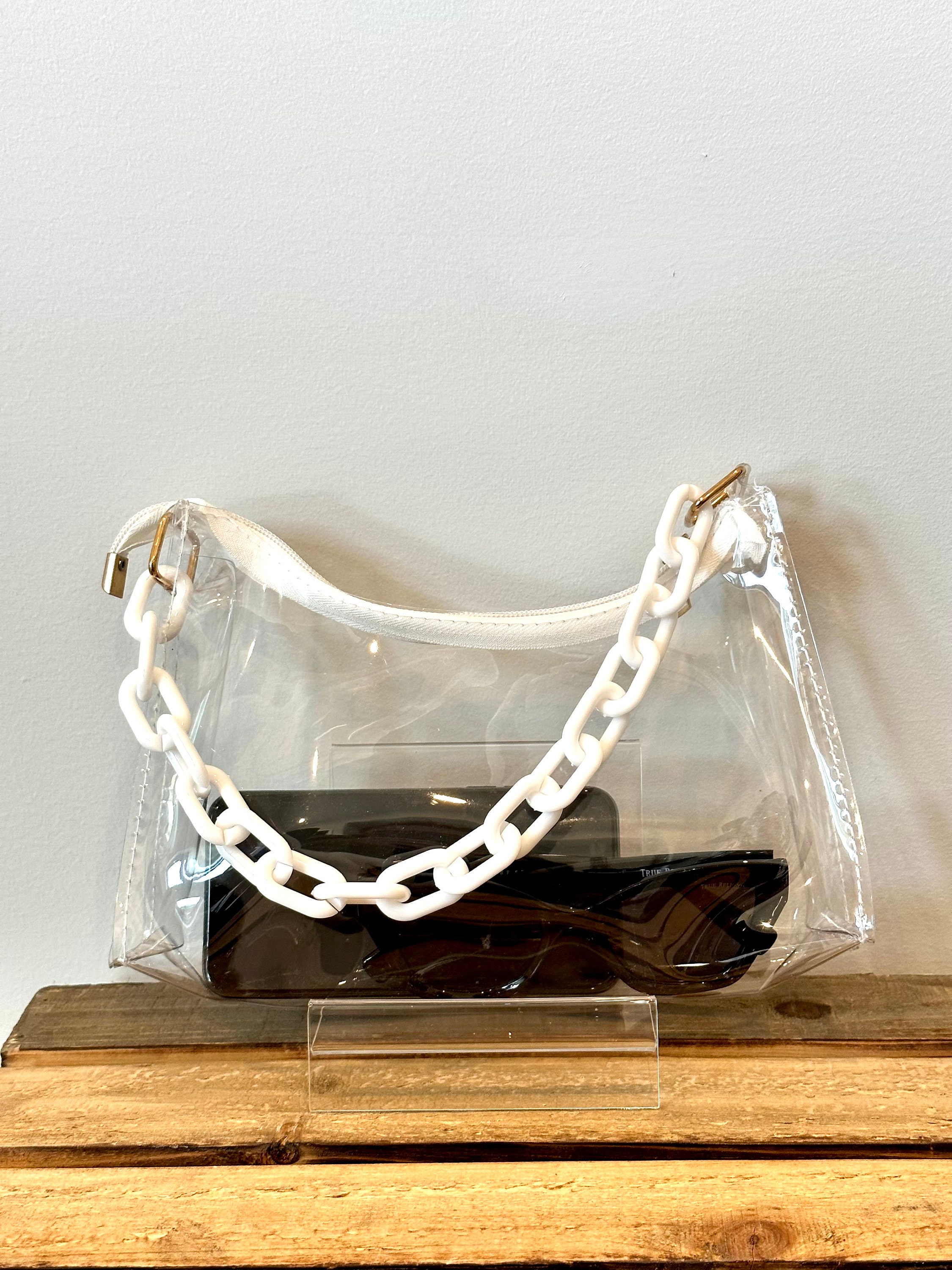 Clear Stadium-approved Purse With Chain Detail 