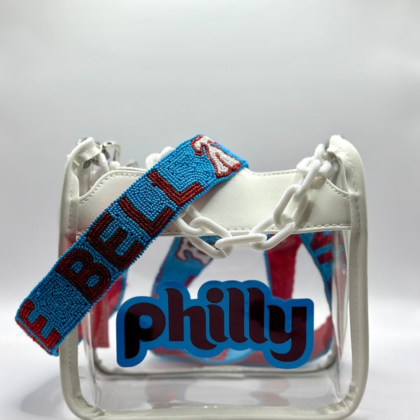 Philly Clear Stadium Approved Crossbody Bag mit blauem „Ring the Bell“ -Perlenriemen