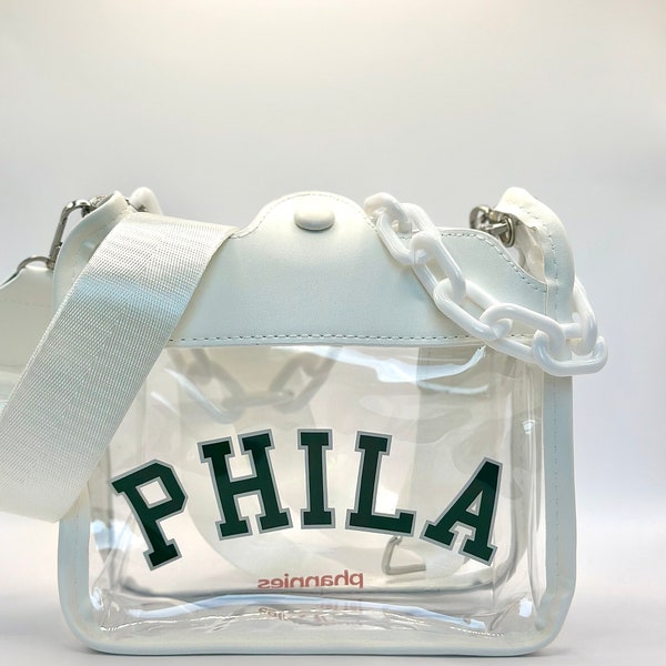 Phila Clear Stadium Approved Crossbody Bag (comes with removable white chain + white thick adjustable strap!)