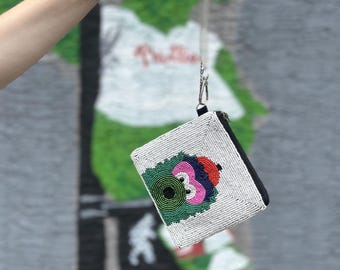 Philadelphia mascotte portemonnee met kralen – wit | Stadion goedgekeurd | Handgemaakte gamedagtas | Eigenzinnig Philadelphia-cadeau