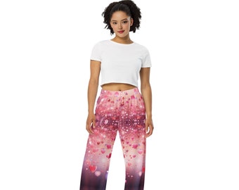 Charming Hearts Wide-Leg Pants: A Perfect Blend of Comfort & Style for Girls and Women - Ideal Valentine's Gift | Girl Pants | Women Pants