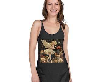 Enchanted Nostalgia: Retro Fairy Racerback Tank - A Timeless Fusion of Sporty Chic & Vintage Magic for Women and Girls | Retro Fairy Shirt