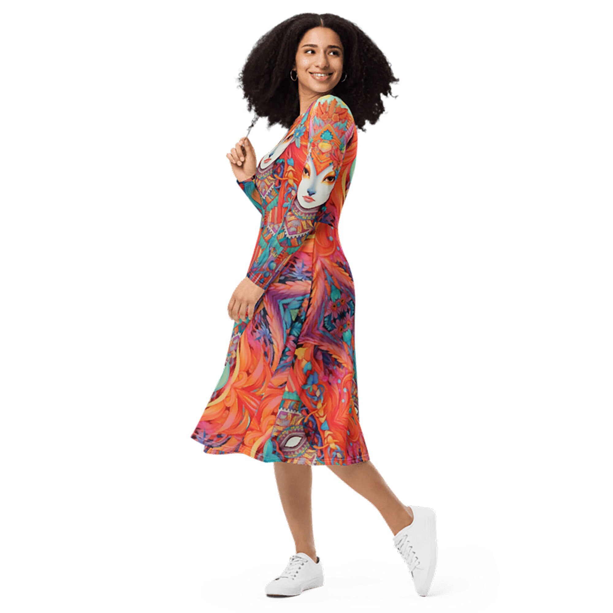 Enchanted Kitsune Fairy Midi Dress: A Magical Blend of Traditional Japanese Style and Modern Elegance | Kitsune Dress | Night-Out Prom Dress