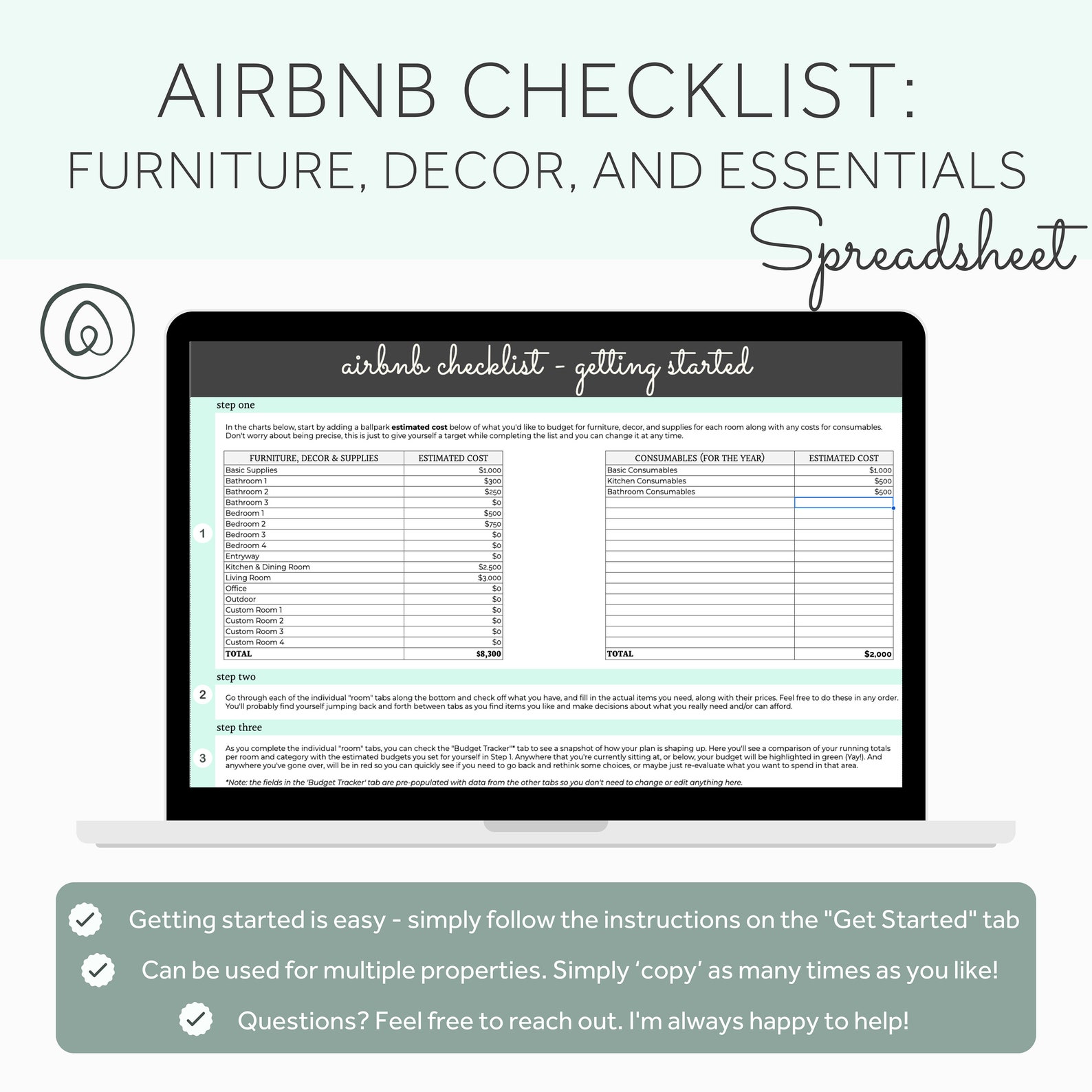 Airbnb Inventory Checklist & Expense Tracker Airbnb Spreadsheet Google