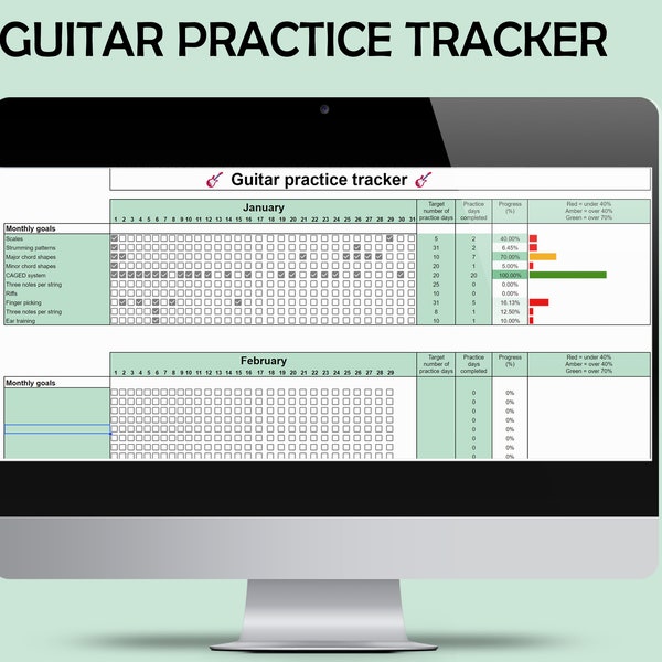 Guitar Practice Tracker (Digital download) | Guitar Journal | Gift for Guitar Player | Guitar Themed Gift | Guitar Practice Diary