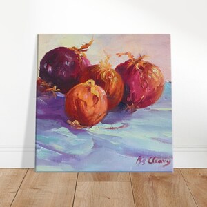 8x8  Onions Still Life Oil Painting Canvas Wall Art Print, Home Kitchen Decor