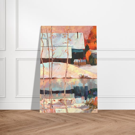 24x36 Winter Abstract Landscape Oil Painting Art Print