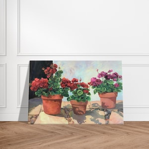 12x18 Rote Geranien Blumen Ölgemälde Leinwand Kunst Druck, Vintage Botanische Wohnkultur F22